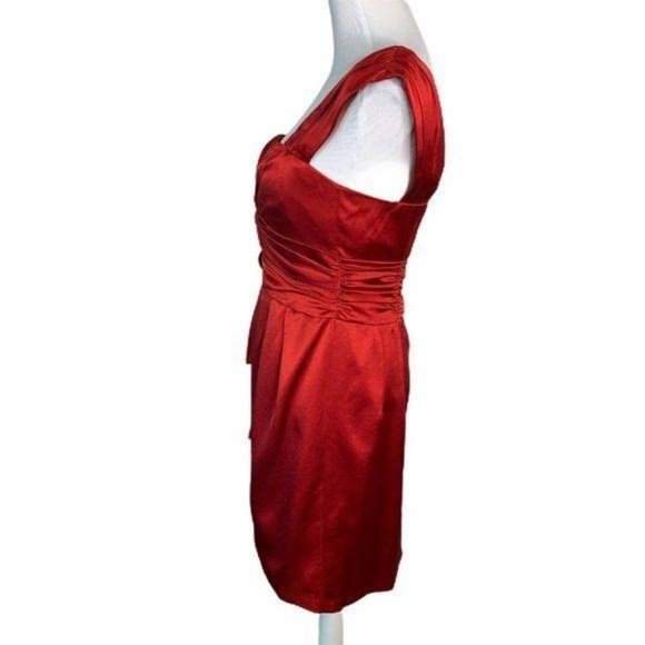 Nanette Lepore Red Satin One Shoulder Ruched Dress - Picture 8 of 12
